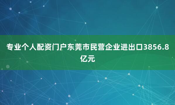 专业个人配资门户东莞市民营企业进出口3856.8亿元